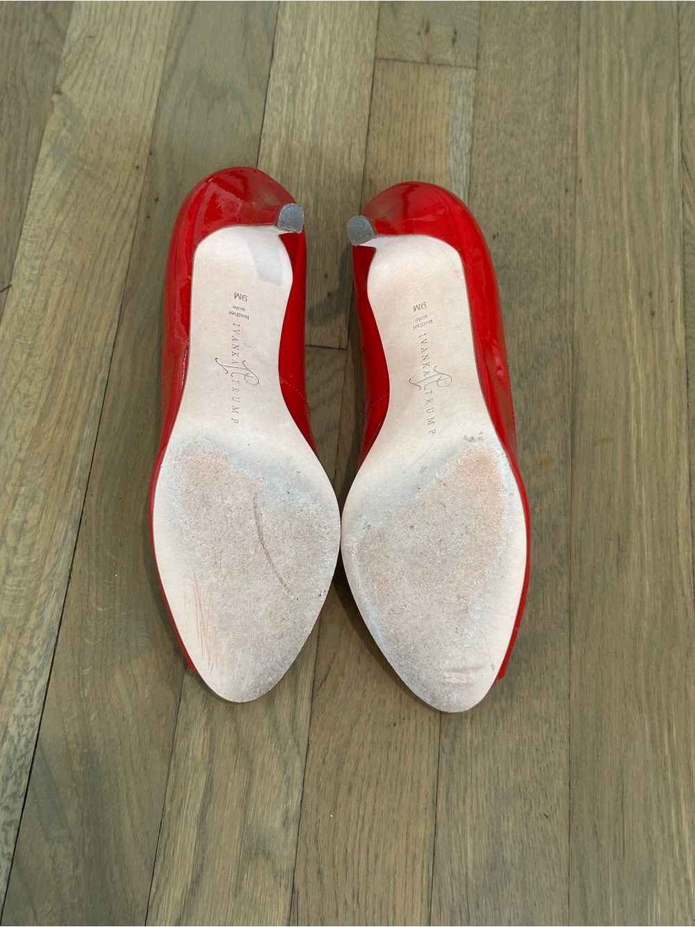 Red Patent Leather Open-Toe Pumps, glossy shine, size 9 - Picture 8 of 12
